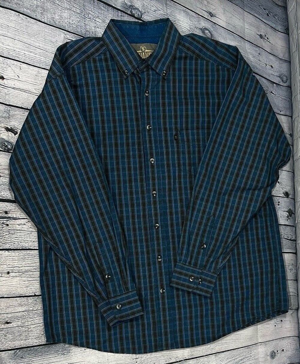 Mens Panhandle Tuf Cooper Performance Turquoise/Brown Plaid Western Button Up Lg